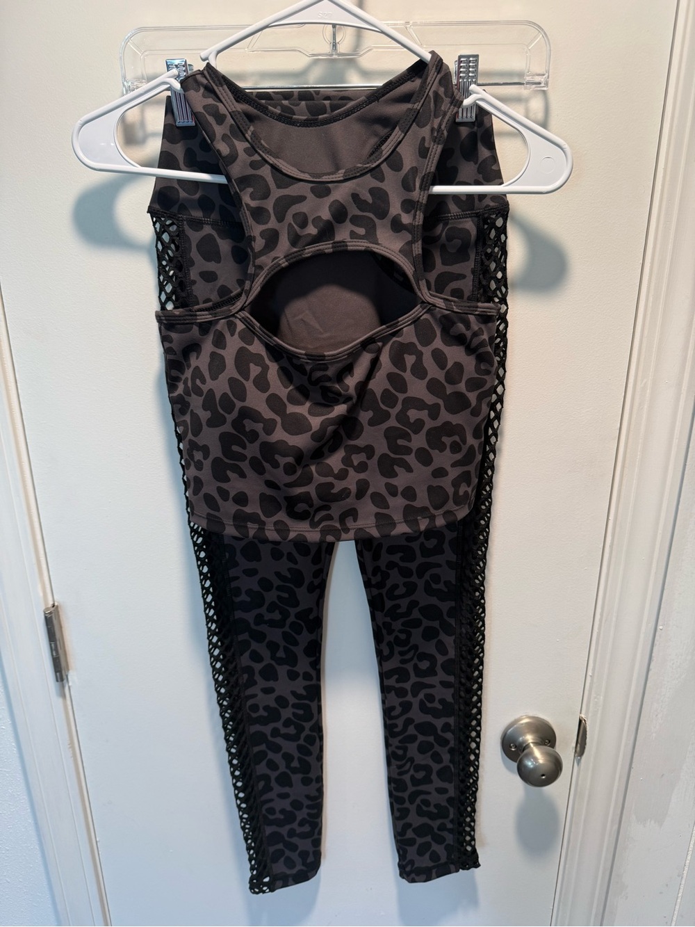 Fashion Nova Black Gray Leopard Print Workout Set